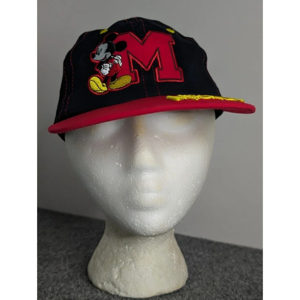 Disney Mickey Mouse Kids One Size Snapback Hat‎ Red Black Embroidered Signature
